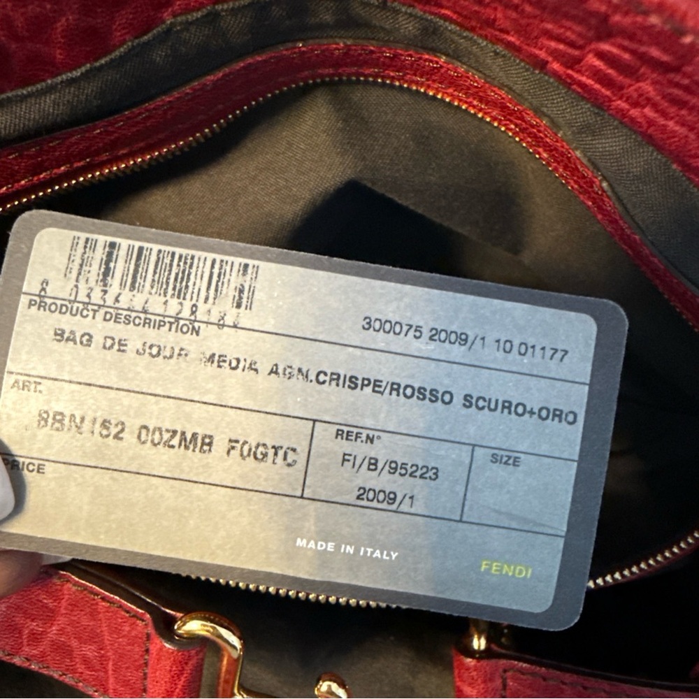Fendi Red Textured Leather Satchel - Picture 10 of 15